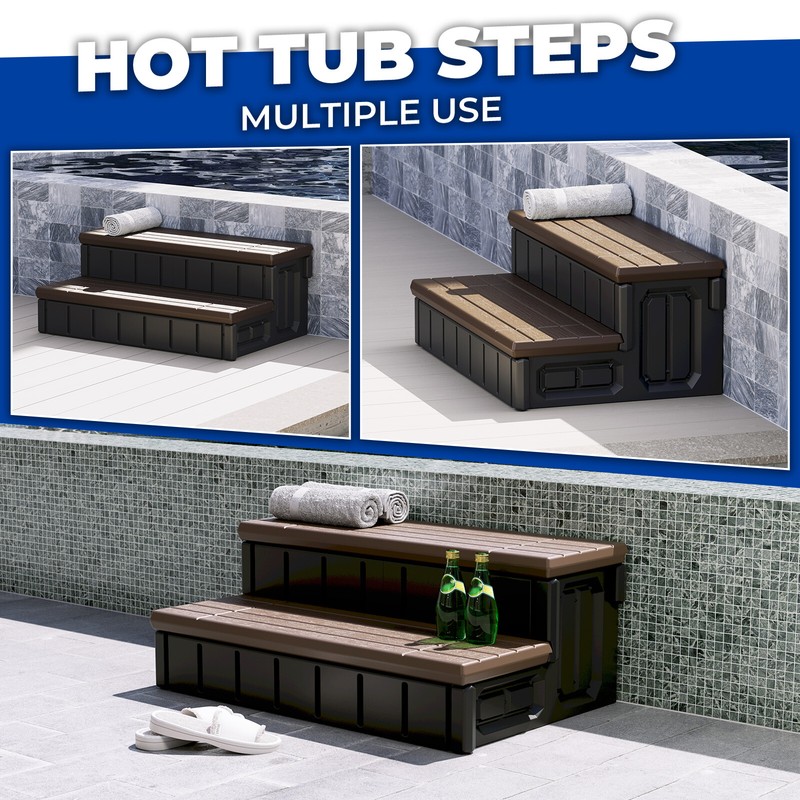 Brown+Black Universal 2 Slip-Resistant Spa & Hot Tub Step Outdoor with Storage gallery