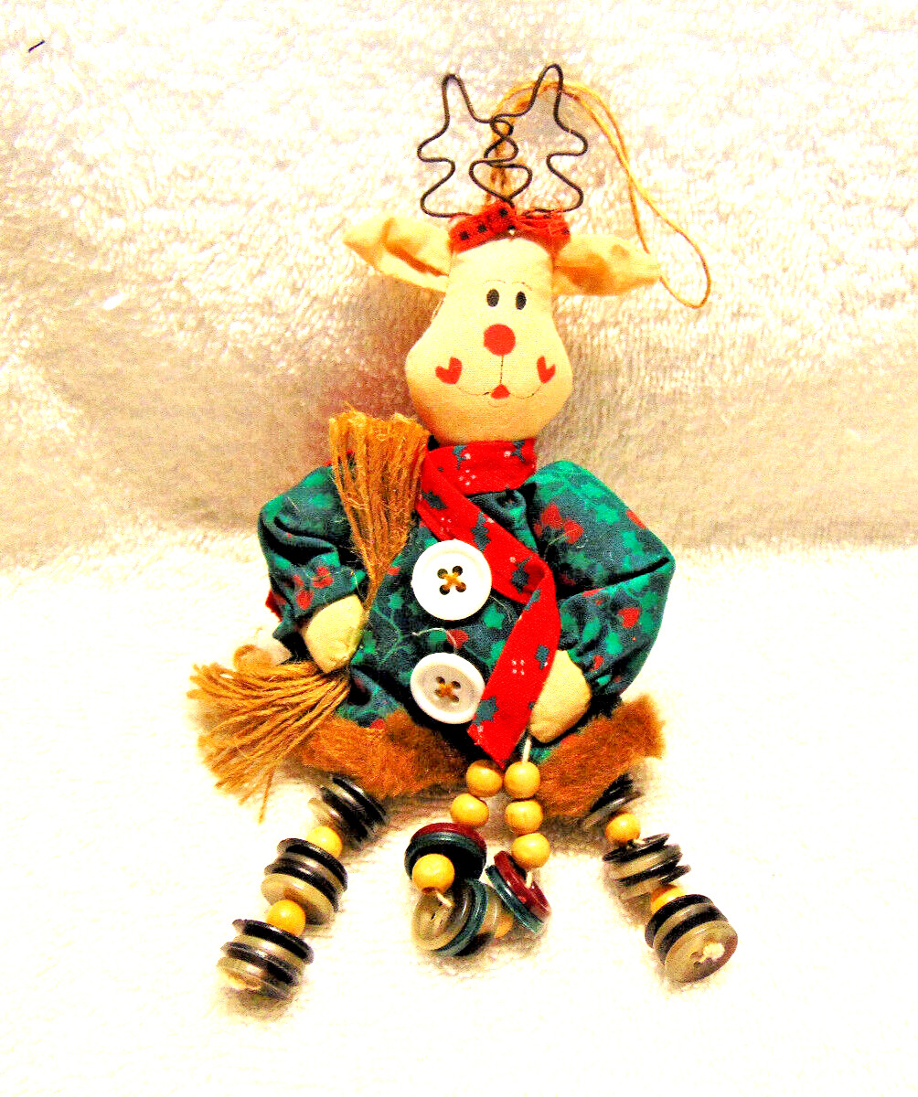 Whimsical Reindeer Button Leg Christmas Ornament Farmhouse Rustic #F gallery