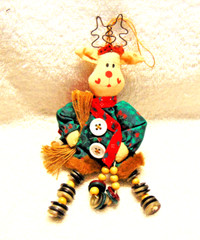 Whimsical Reindeer Button Leg Christmas Ornament Farmhouse Rustic #F