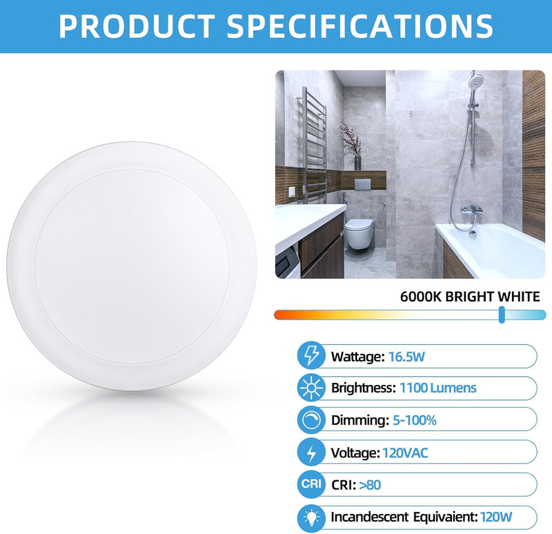 5/6 Inch Dimmable LED Disk Lights, 16.5W Recessed Retrofit Ceiling Downlight, 11 gallery