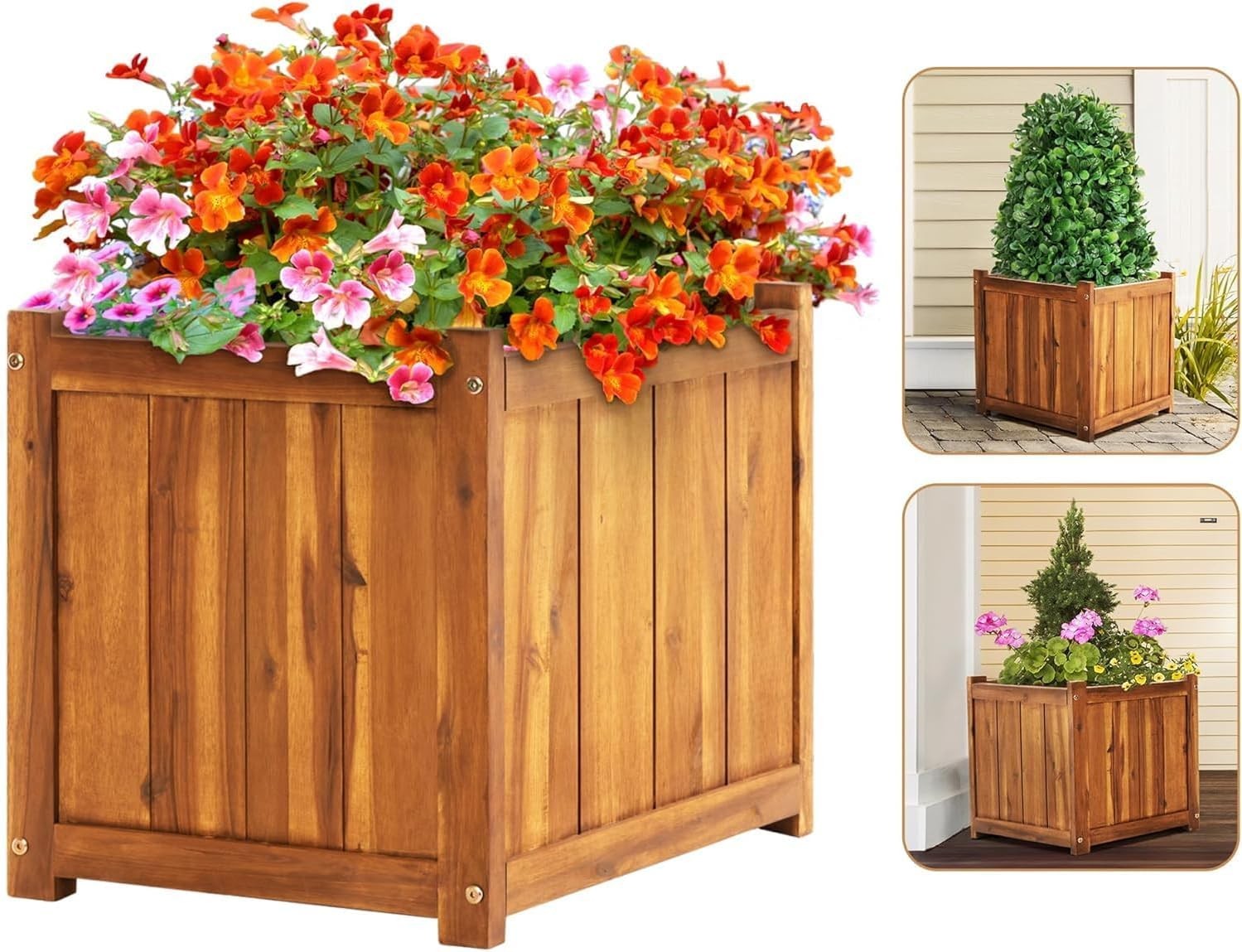 Hardwood Outdoor Flower Box, Durable Acacia Wood Flower Boxes for Outdoor Pla... gallery