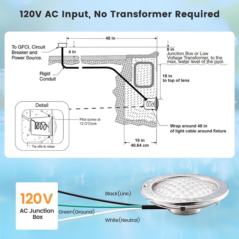 LED Pool Light 10" 5000LM 50W 100FT gallery