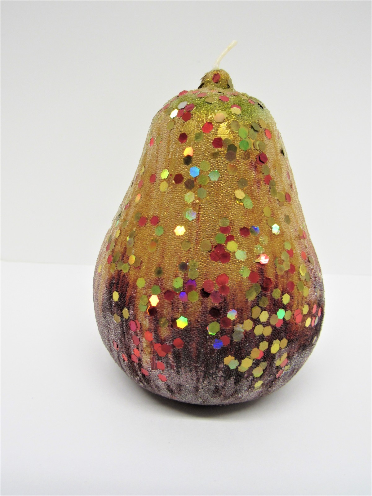 Colorful Holiday Decor - Beaded Sparkle Pear Candle - NEW, Open Box gallery
