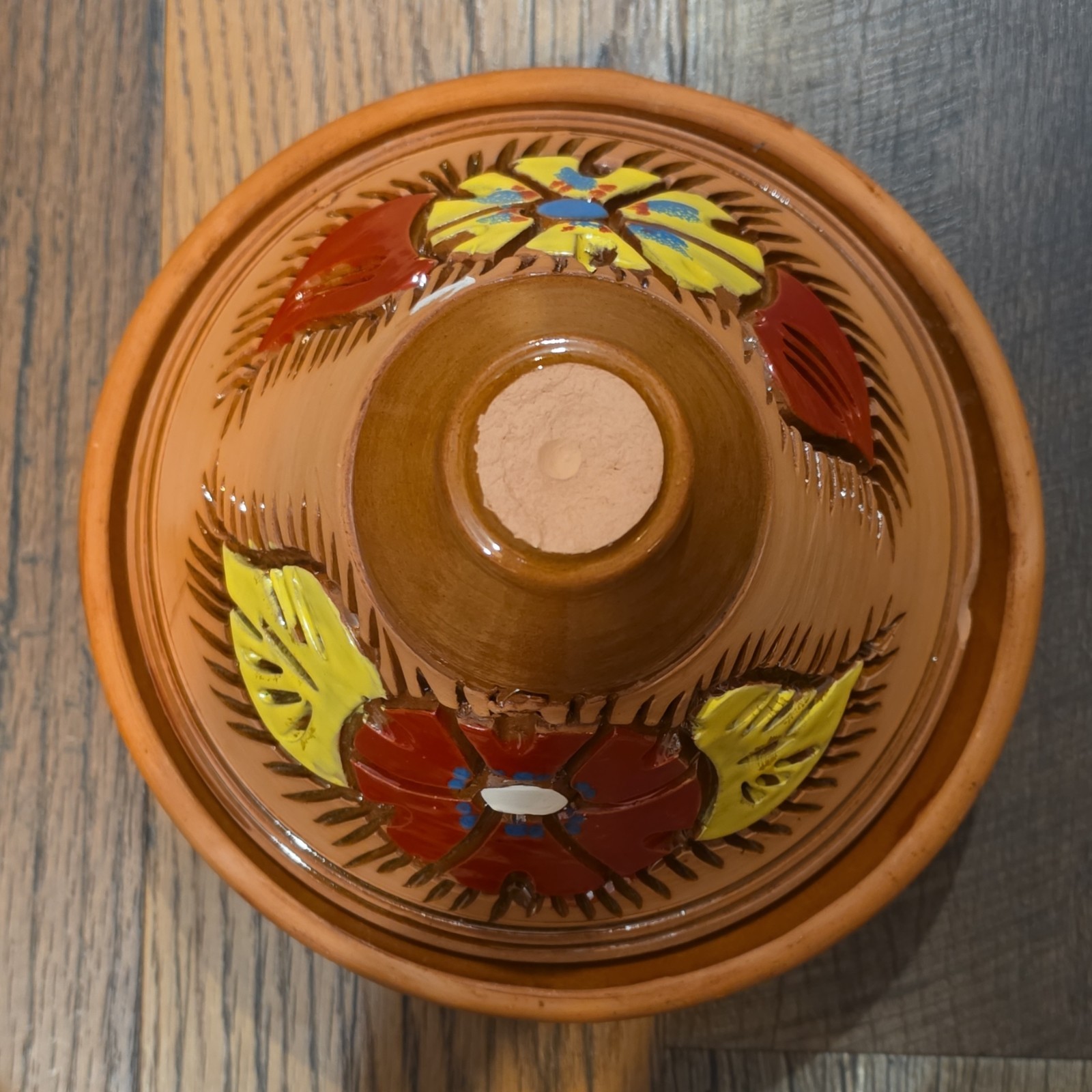 Hand-Painted Ceramic Terracotta Tagine, Brown Red Yellow, Base Pan & Lid gallery