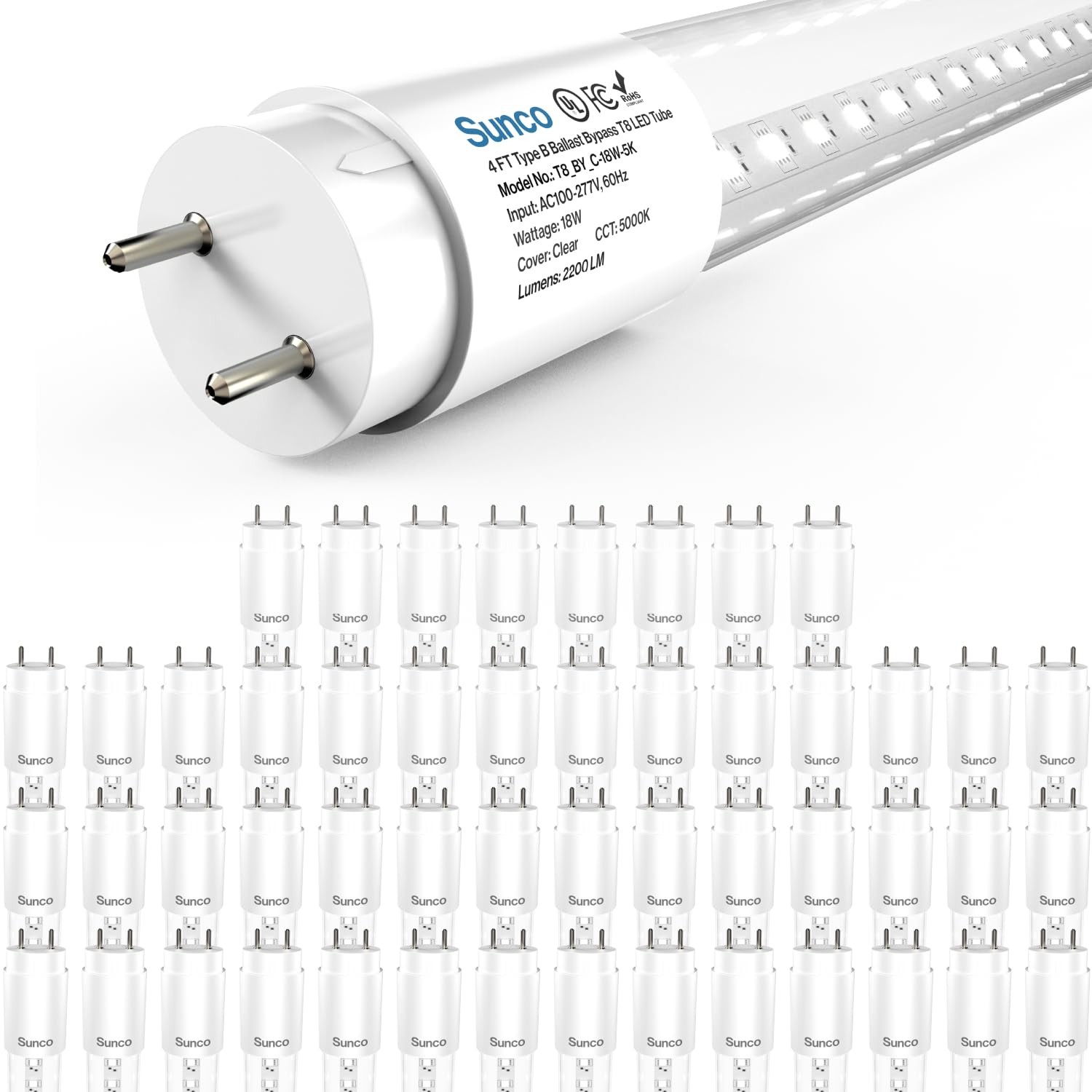 Sunco Lighting 50 Pack T8 LED 4FT Tube Light Bulbs Ballast Bypass , DLC 50 Pack gallery