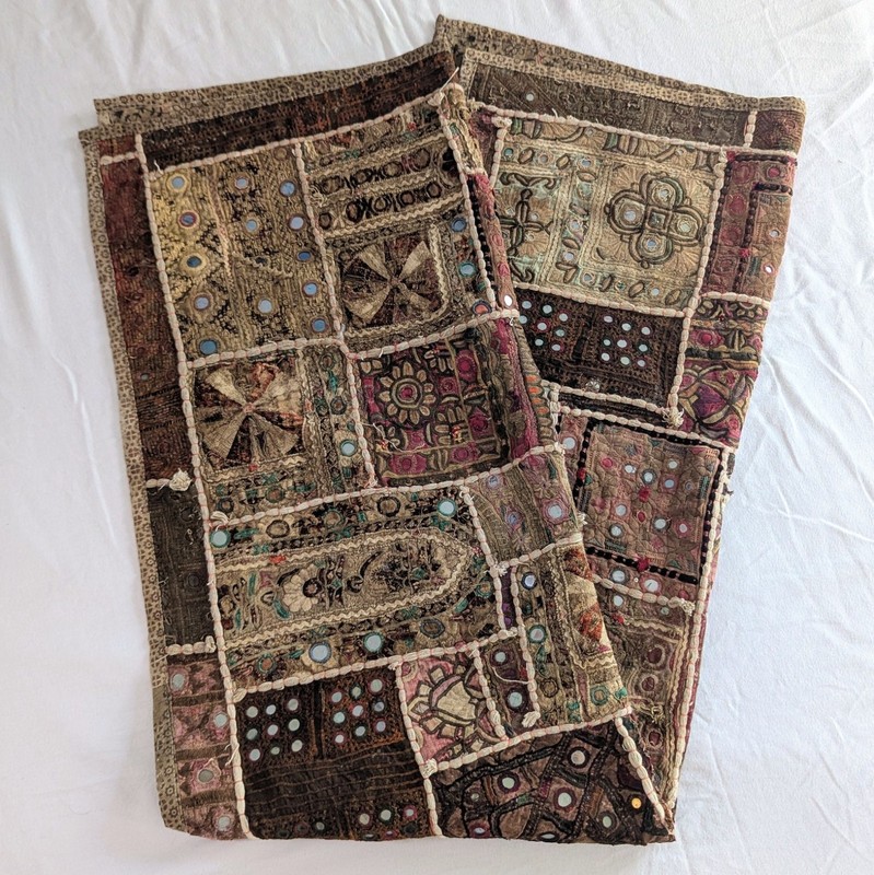 Vintage Indian Zari Beaded Patchwork Tapestry Embroidered Bohemian Wall Hanging gallery