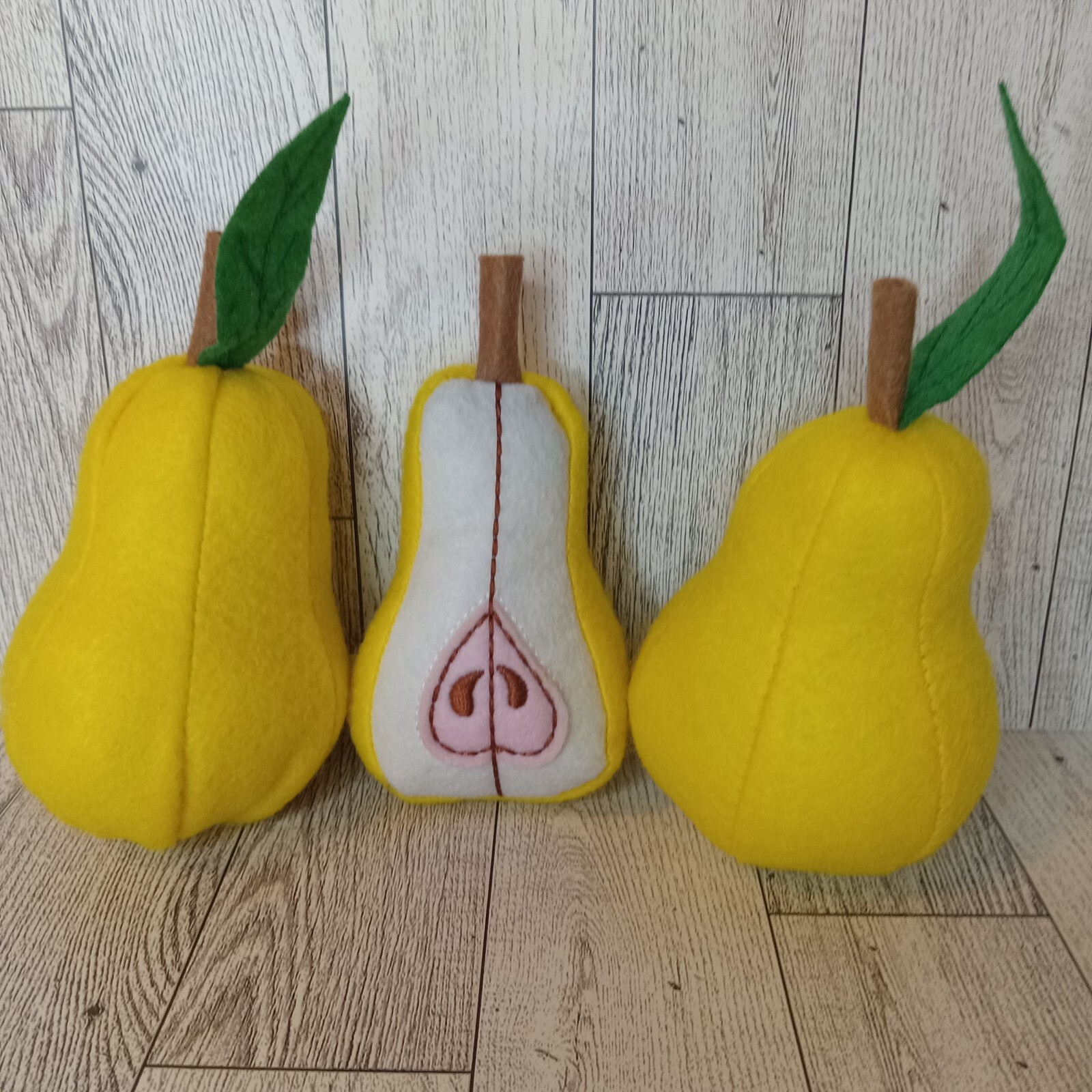 Felt Pears Fall Summer Home Decor Multicolor Bowl of Fruit 2 Uncut 1 Halved 3Pk gallery