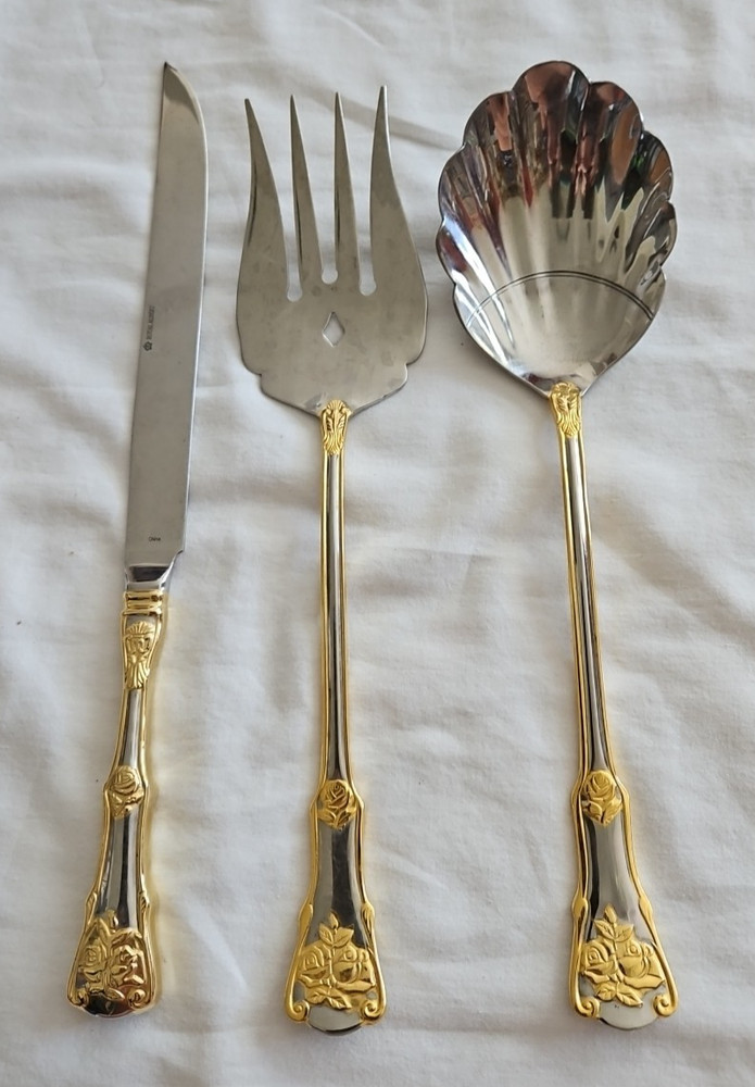 BUFFET SET ~ 3 Piece Serving Flatware USED by Royal Albert Old Country Rose