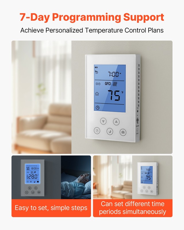 VEVOR 7 Day Programmable Thermostat for Underfloor Heating Heat Pump White gallery