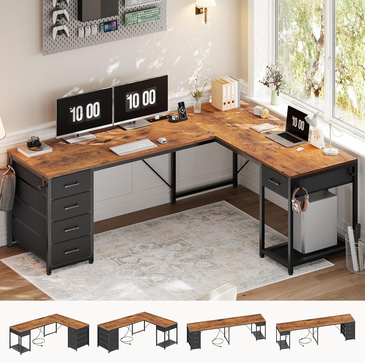 L Shaped Computer Desk with 5 Drawers Modern Reversible 78.7" Long 2 Person Desk gallery