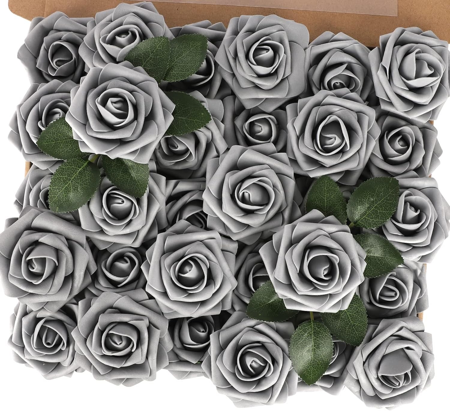 30PCS Artificial Rose Flowers Fake Flowers with Stem Real Touch Foam Roses(Grey) gallery