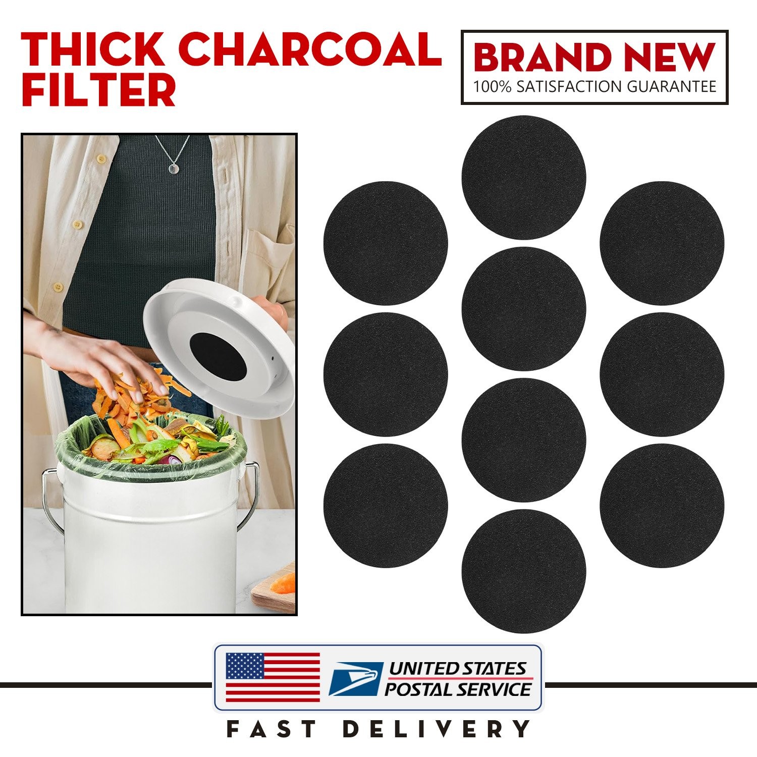 6.7 Inch Activated Carbon Layer Compost Bin Filters 10 Pack Long Lasting Use gallery