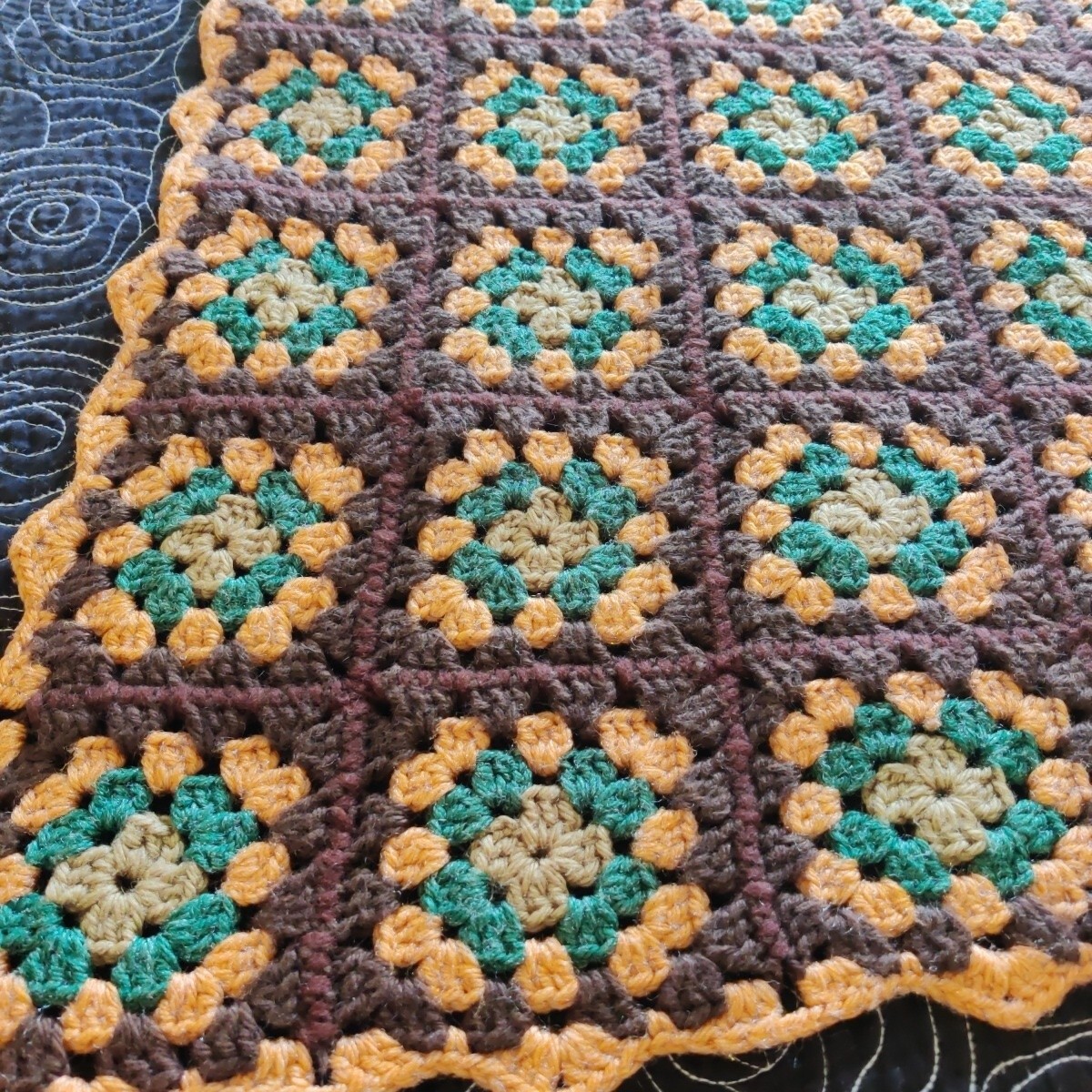 Handmade Granny Square Afghan Throw Crochet Brown Green Orange 52 x 43 Y2K 90s gallery