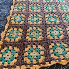 Handmade Granny Square Afghan Throw Crochet Brown Green Orange 52 x 43 Y2K 90s