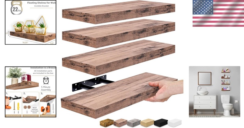 Sorbus Wall Mounted Floating Shelves for Wall Décor and Storage - 4-Pack gallery
