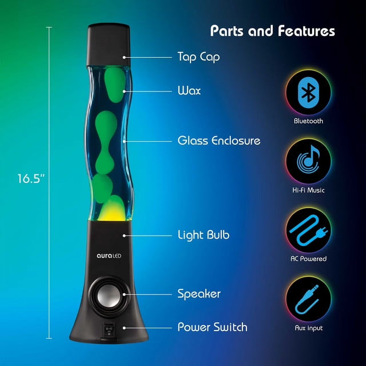 ColorFlow Hi-Fi Bluetooth Speaker Lamp Lava Wax Light Show 16.5in gallery