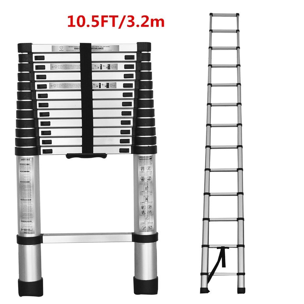 Aluminum Telescoping Ladder Extension Ladders Folding Non-Slip 10.5/12.5/14.5FT gallery