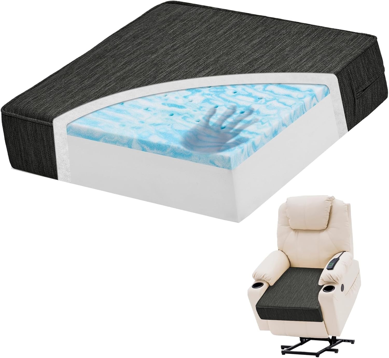 Extra Large Dual-Layer Gel Memory Foam Recliner Cushions for Elderly, 20X20X5 In gallery