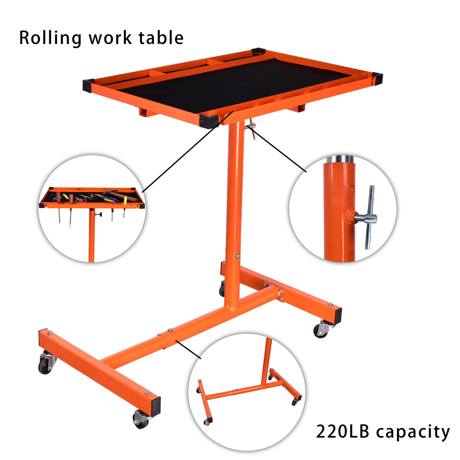 Rolling Tool Table 220lbs Capacity Tear Down Tray Mobile Work Table with Wheels gallery