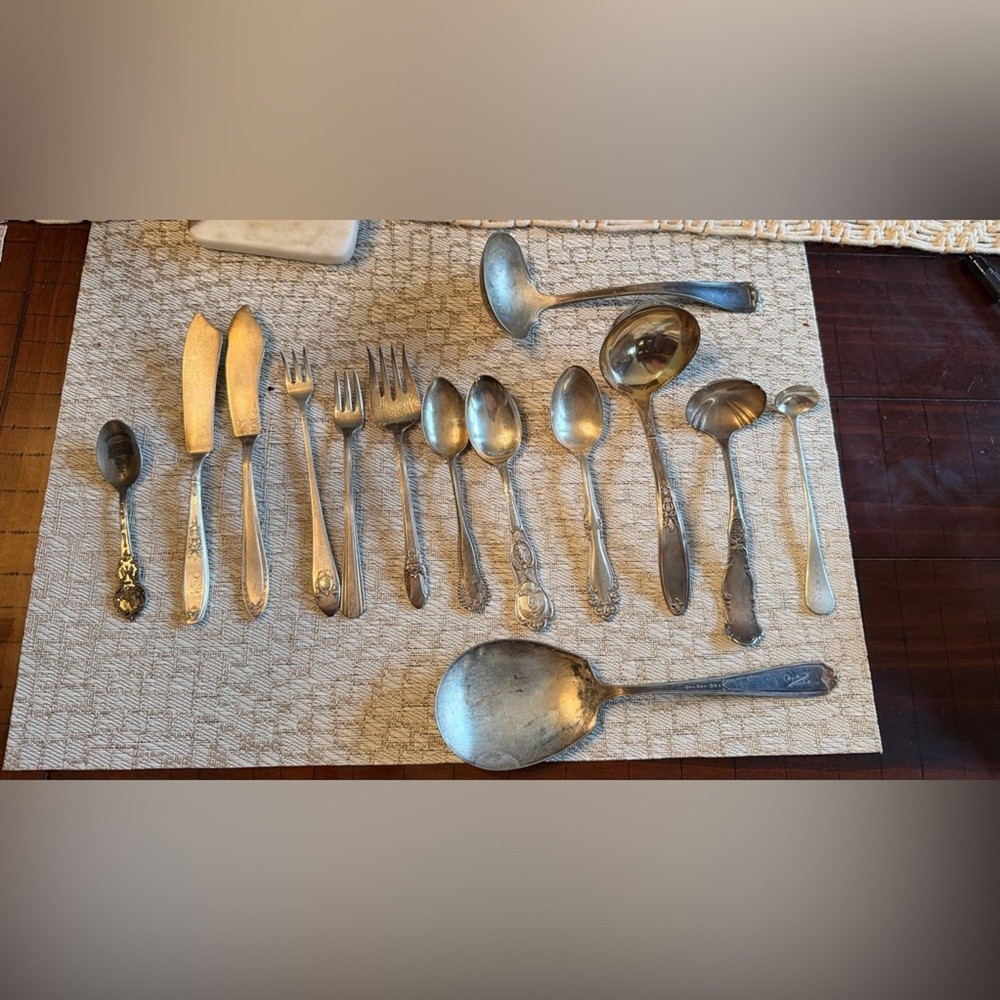 Antique silver plate misc. silverware pieces lot of 14