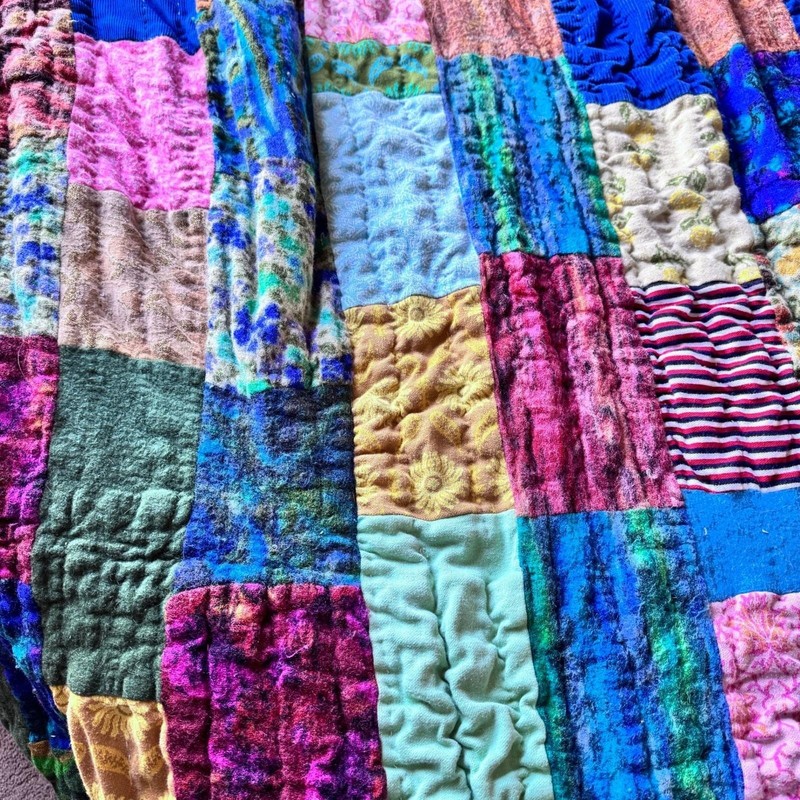 Patchwork Quilt Unique Vintage Handmade Blanket Cozy Bohemian Eclectic Colorful gallery