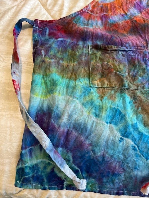 Hand Tie Dyed/Hand Geode Tied Canvas Apron with Faux Leather Trimmed - Rainbow gallery
