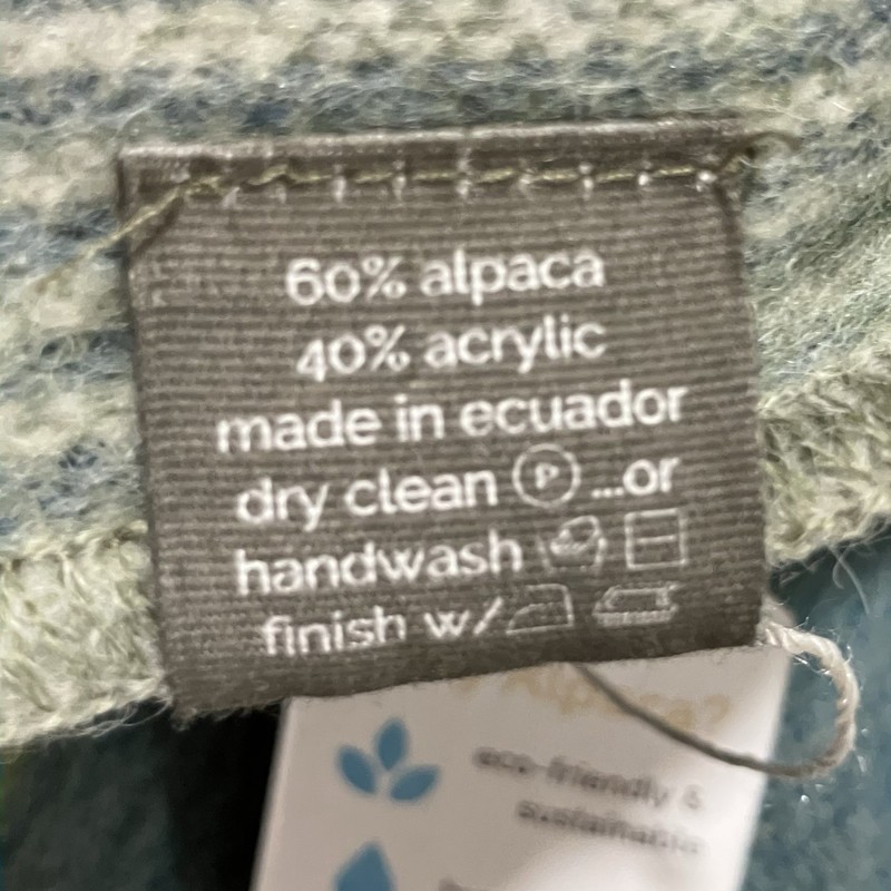 Shupaca Alpaca Throw Blanket Green Blue Striped 60% Alpaca Made in Ecuador gallery