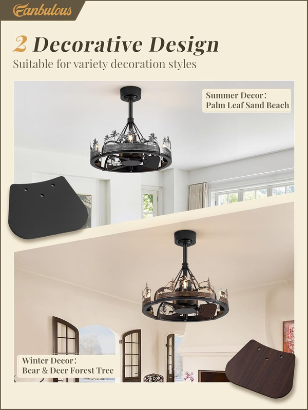 Rustic 20" Ceiling Fan with Light & Remote, Bear & Deer Design for Home gallery