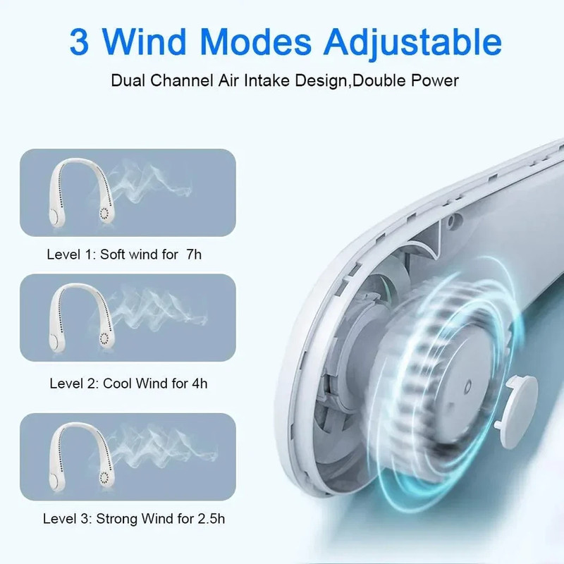 Portable Neck Fan Cooling Rechargeable Bladeless Fan Hands-Free USB Air Cooling gallery