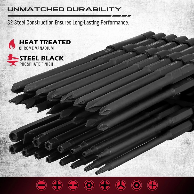 Extra Long Security Bit Set: 32-Piece S2 Steel Screwdriver Drill Bits for Tamper gallery