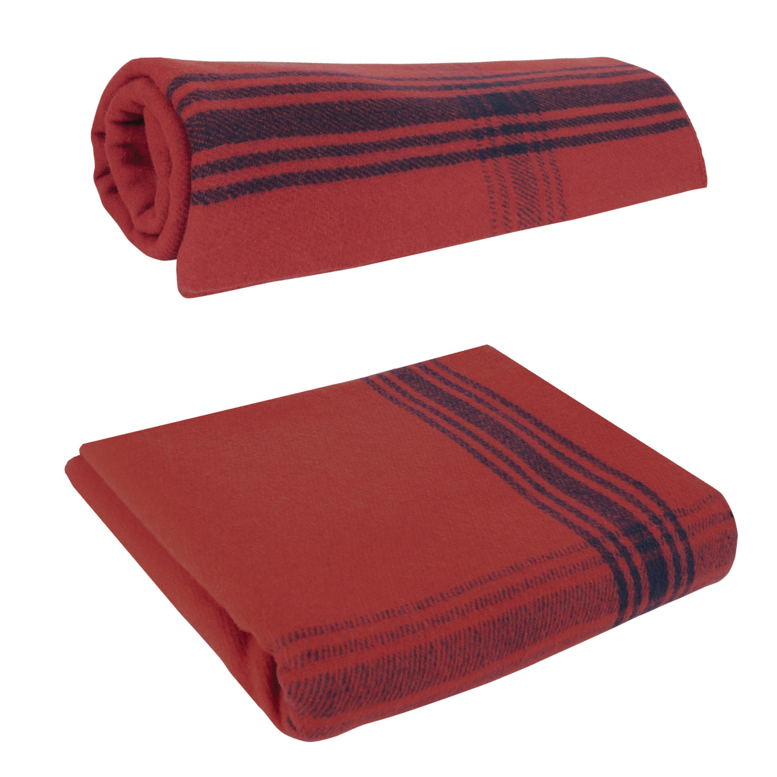 Red with Navy Blue Striped Outdoor Wool Blend Blanket - Camping Throw Blanket gallery