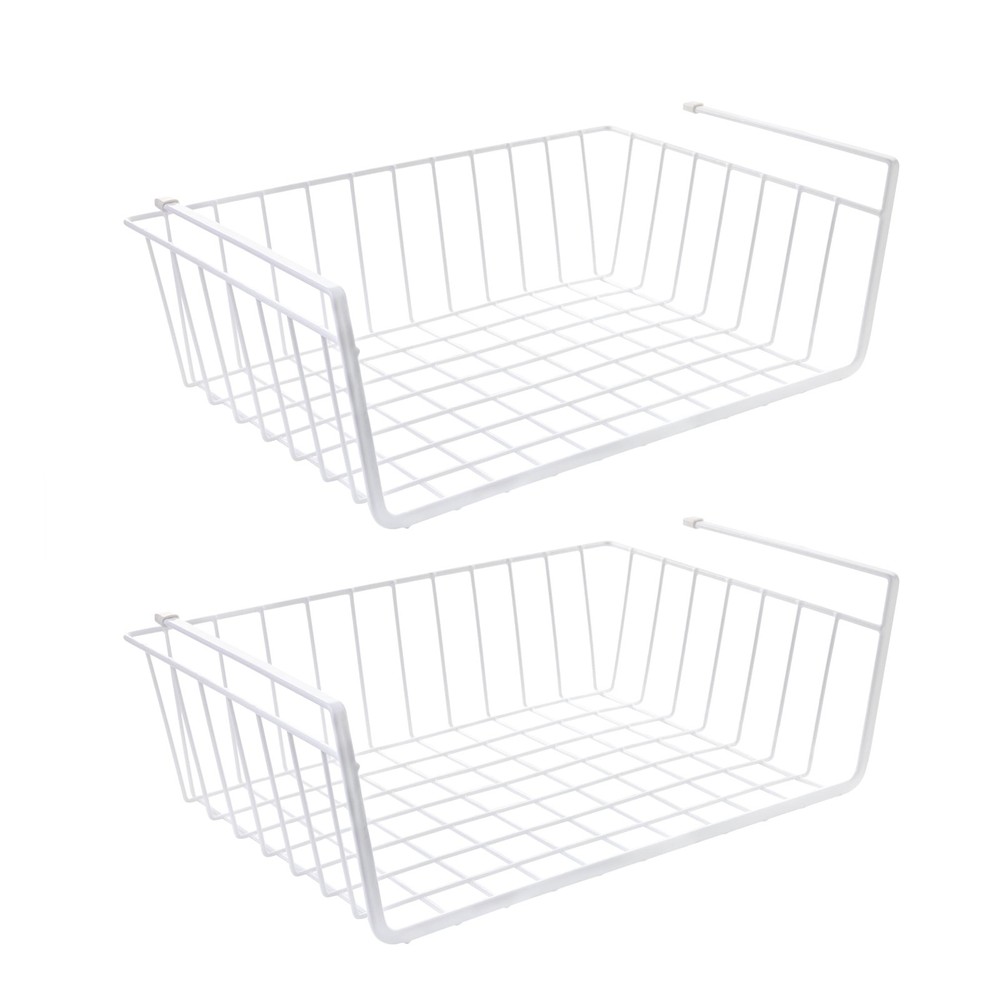 Wire Under-Shelf Storage Baskets,Cabinet and Pantry Shelf Organizer,2 Pack,White