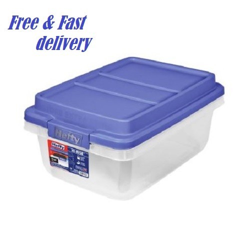Hefty 18 Quart Clear Storage Bin With Blue Hi Rise Lid FREE SHIPPING gallery