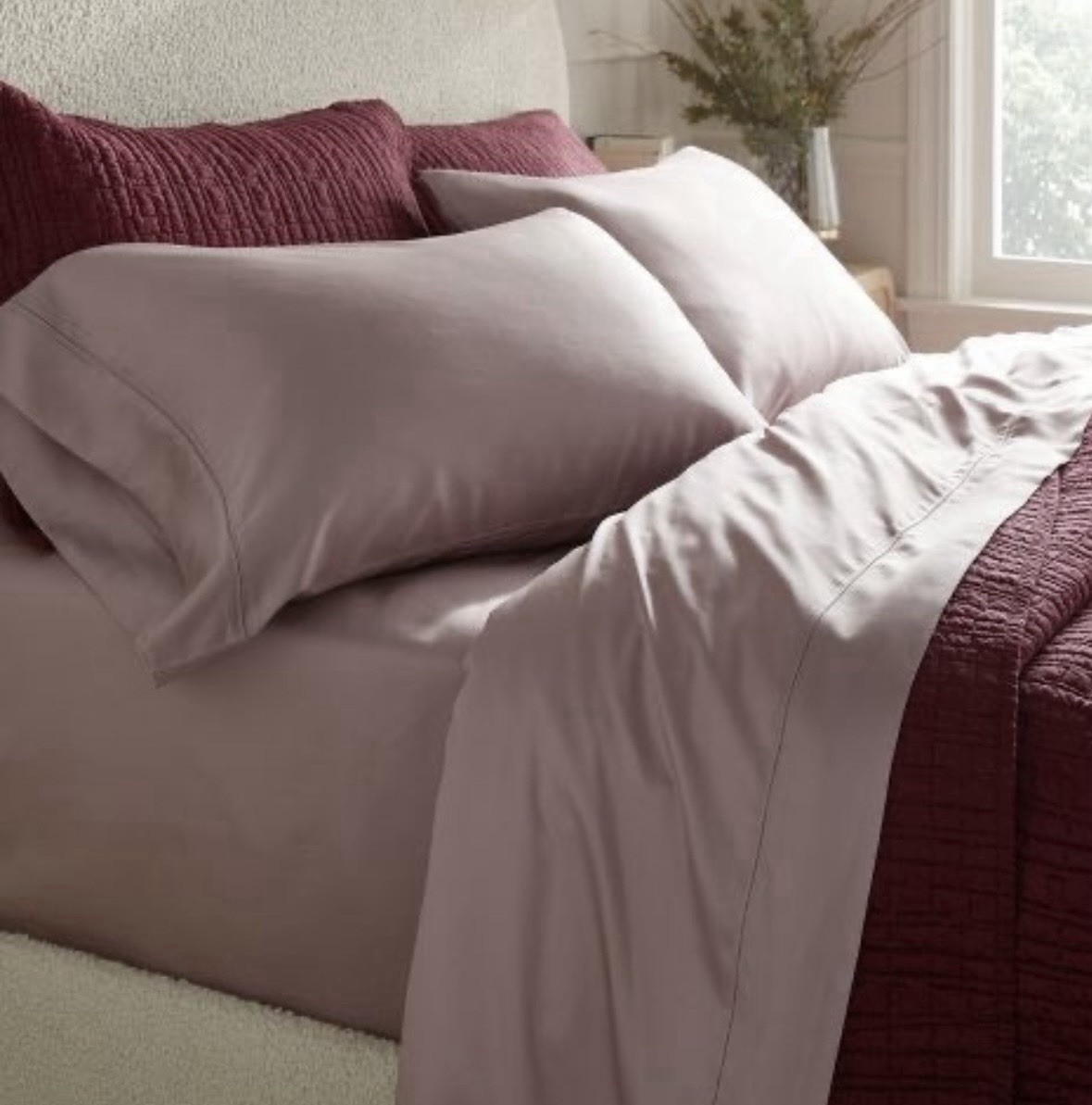 Full Tencel Lyocell Mauve Rose Ash Solid Color Sheet Set with 2 Pillowcases gallery