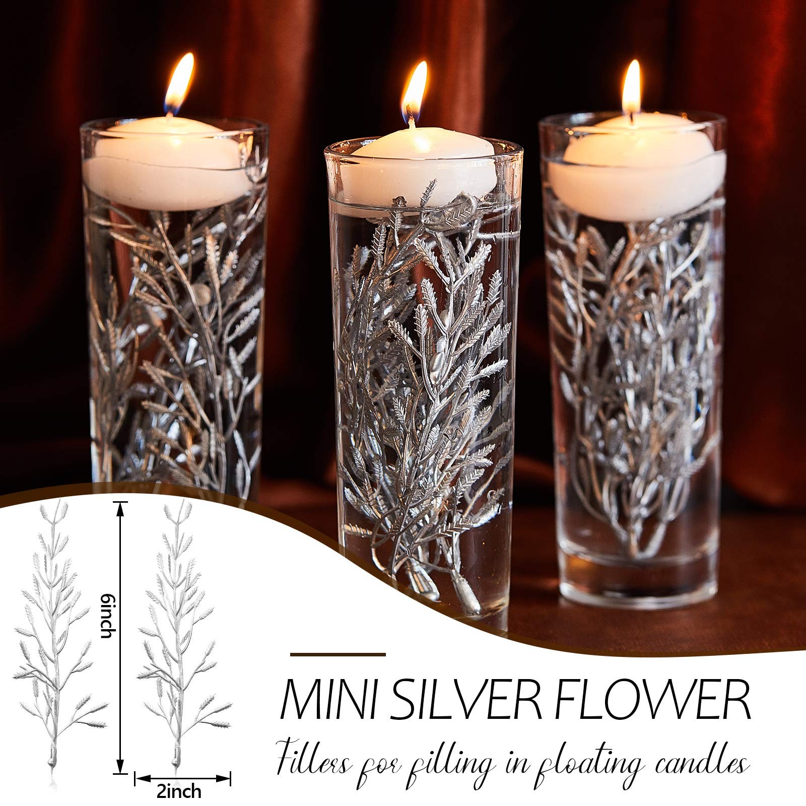 80 PCS 6in Silver Faux Flowers for Floating Candles Centerpiece Vase Filler gallery