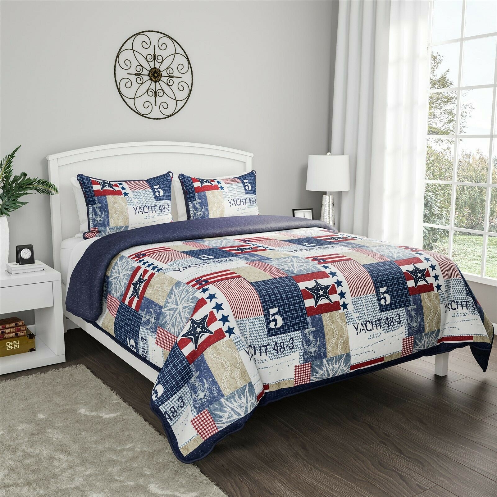 Patchwork Nautical Americana Quilted Blanket Colorful Bedspread Twin Queen King gallery