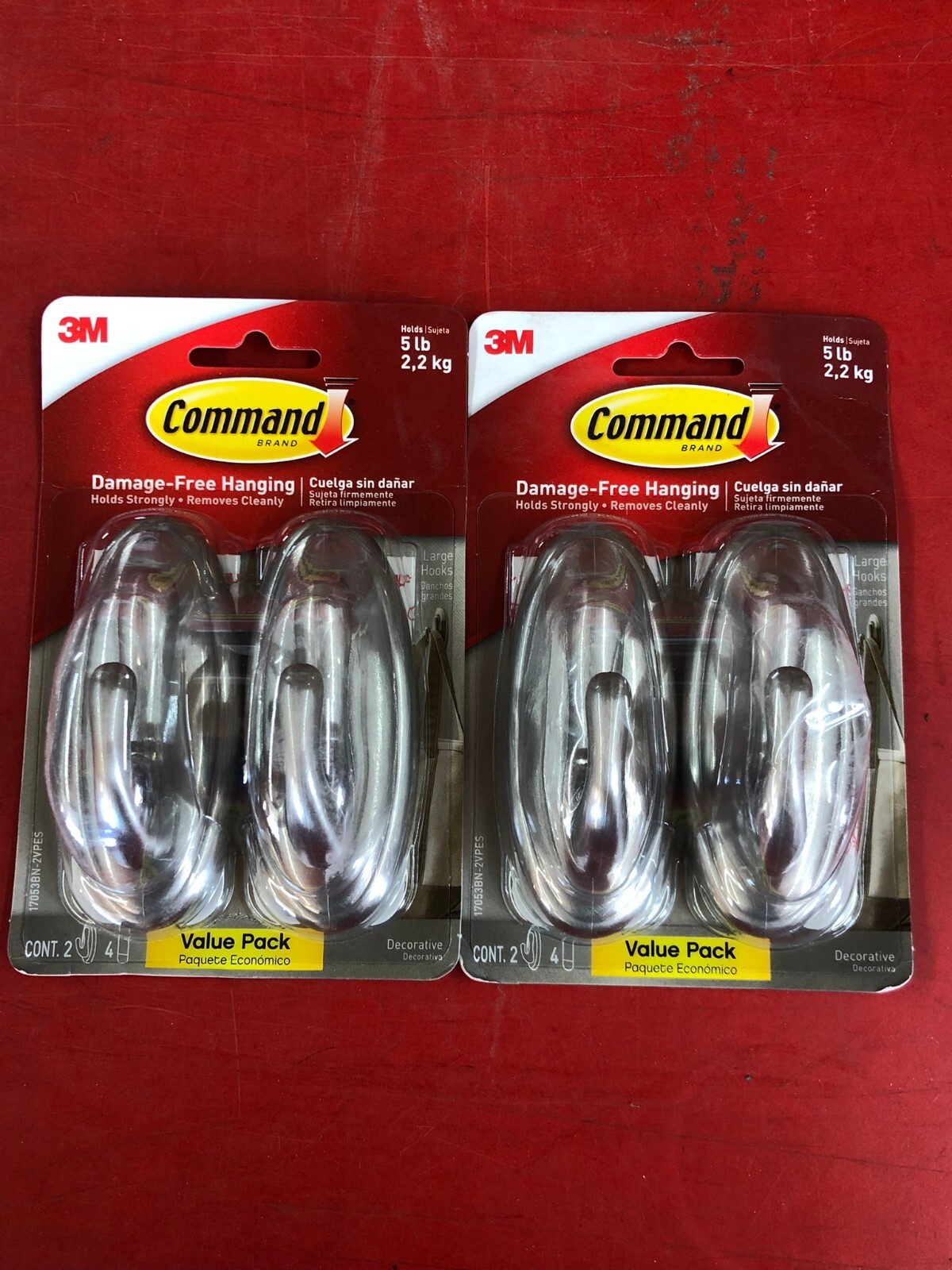 (4) PACK 3M 17053BN COMMAND DESIGNER LARGE HOOK HOLDS 5 lb. DECORATIVE SILVER gallery