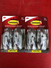(4) PACK 3M 17053BN COMMAND DESIGNER LARGE HOOK HOLDS 5 lb. DECORATIVE SILVER