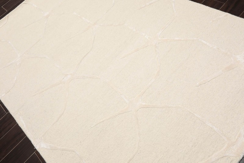 Designer Loop N Cut Pile Handmade Wool & Art Silk Modern Area Rug Ivory 5' x 8' gallery