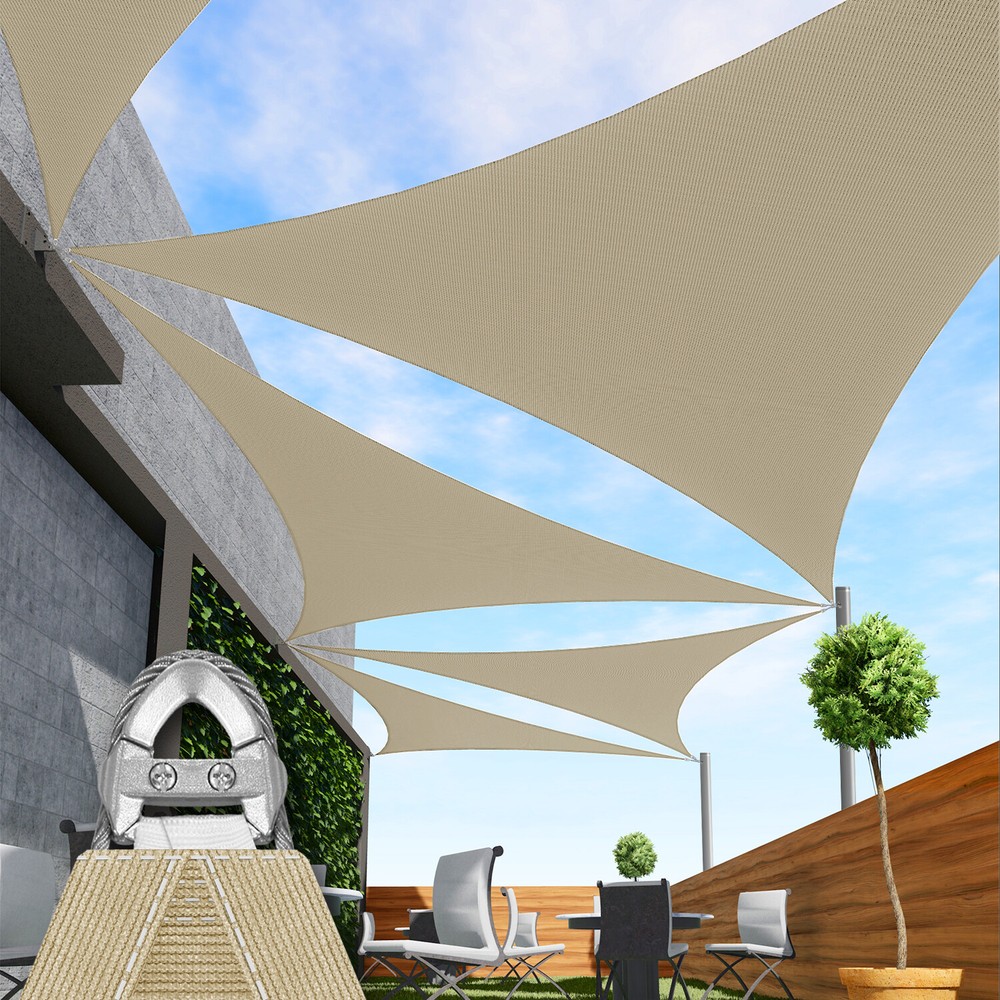 28/29/30FT Sand Equilateral Triangle Outdoor Steel Cable Sun Shade Sail 260GSM