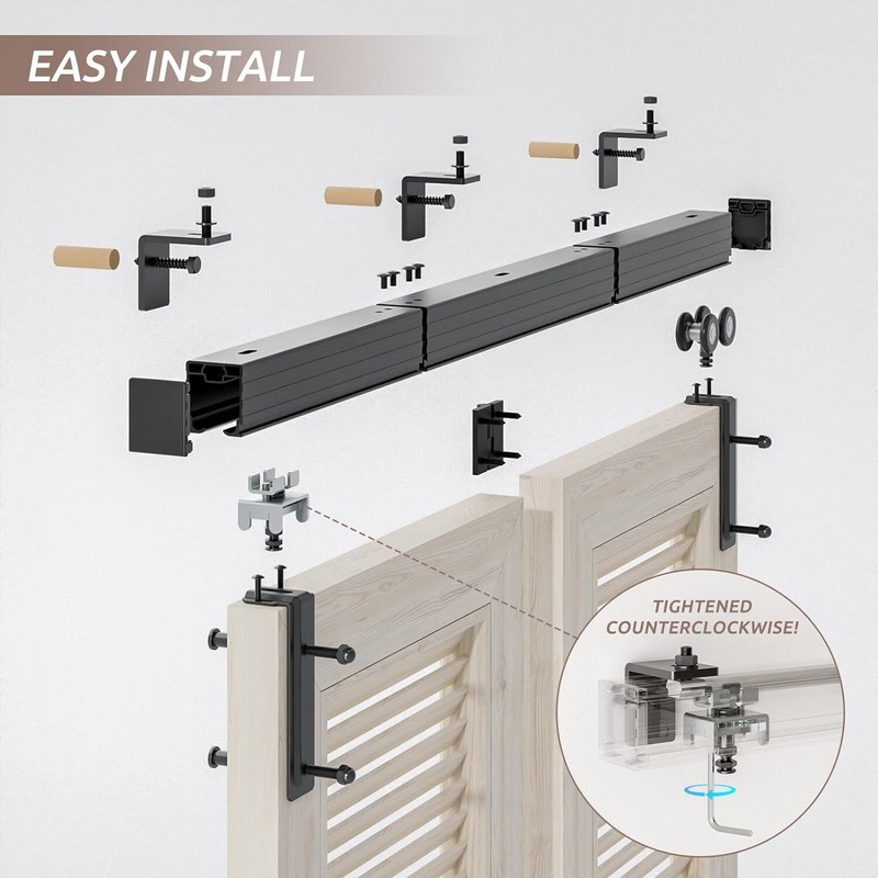 3/3.3/4FT Box Rail Folding Door Hardware Sliding Barn Door Track Wall Mount Kit gallery