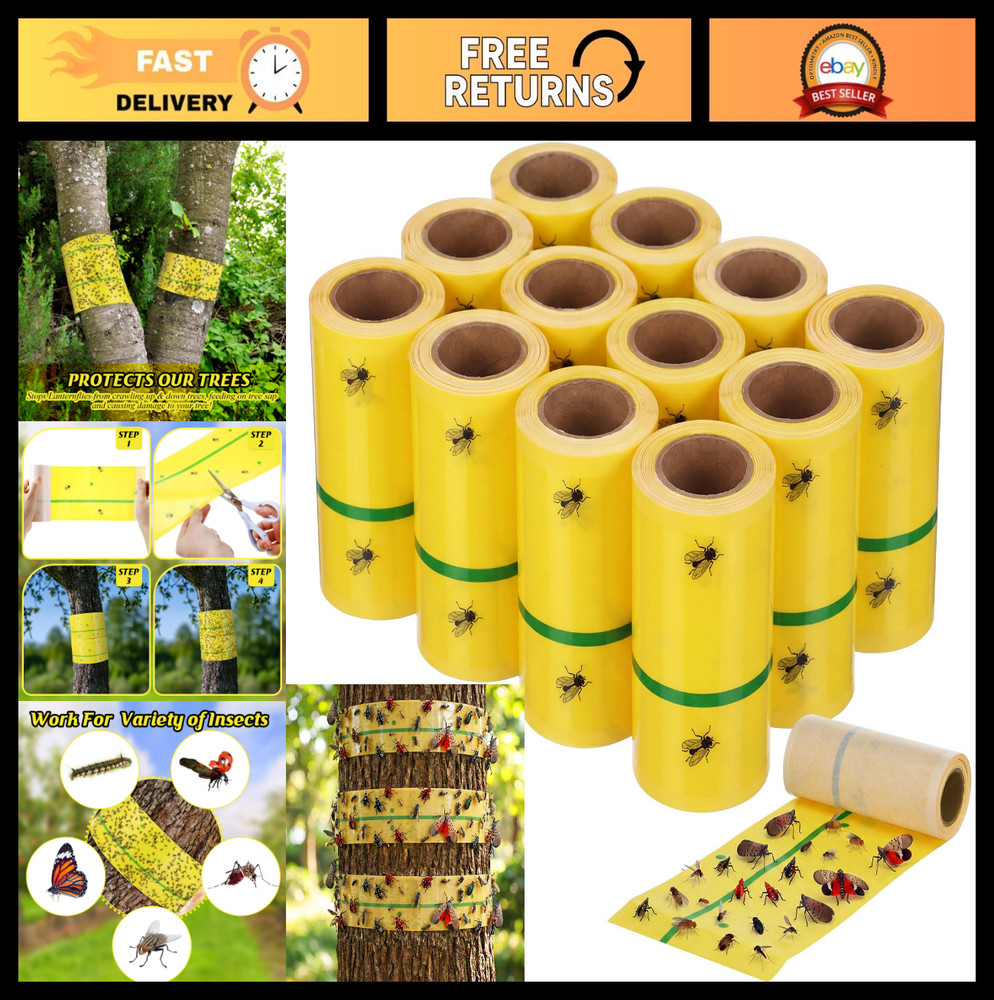 12 Rolls Spotted Lanternfly Trap - 30ft Sticky Strips for Trees, Plants & Garden