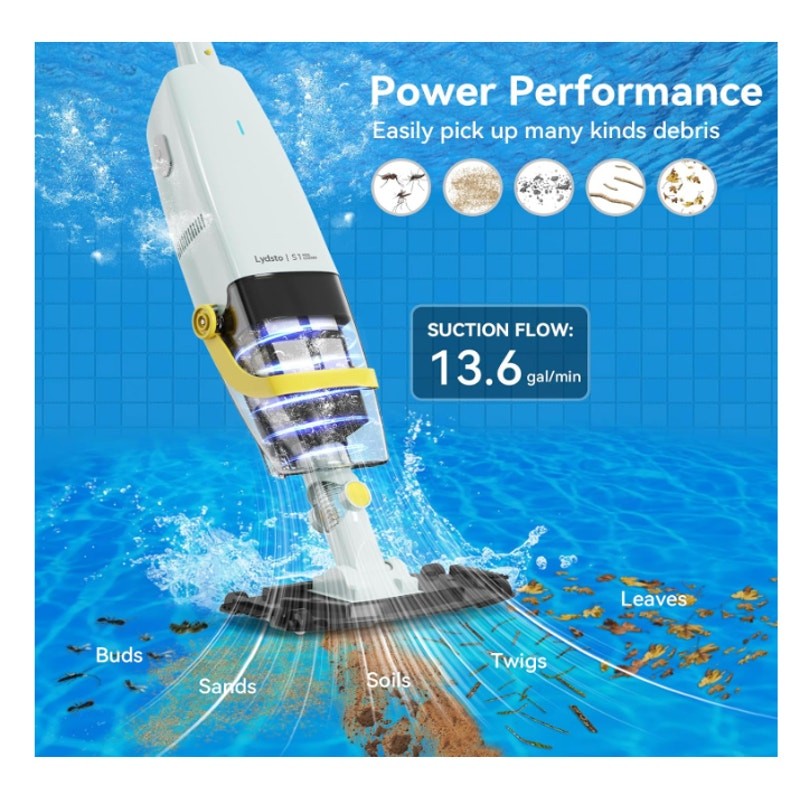 Lydsto Handheld Pool Vacuum w Telescopic Pole, Rechargeable, Strong Suction gallery