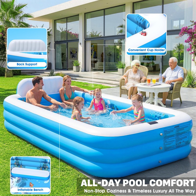 AixPool Extra Large Inflatable Pool with Lights Upgraded Solar Powered Blow Up gallery