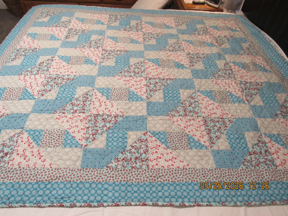 Handmade Patchwork Quilt, 100% cotton, bright pastel colors.