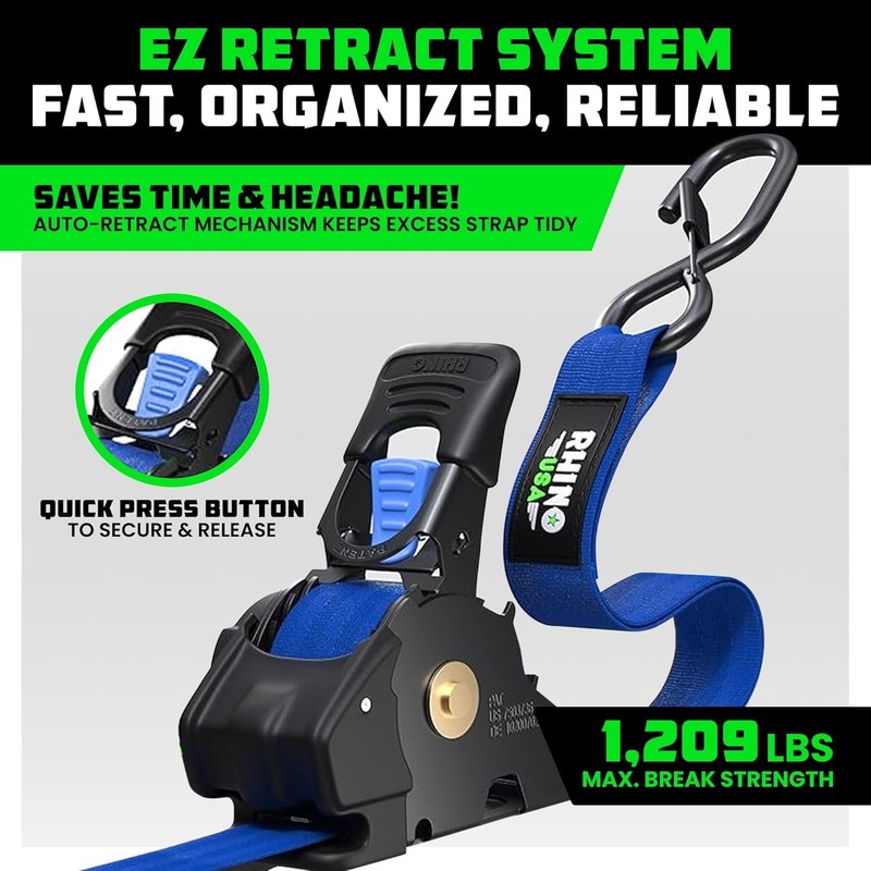Retractable Ratchet Straps (4-Pack) - 1 Inch x 10 Feet (1,209lb Break Strength) gallery