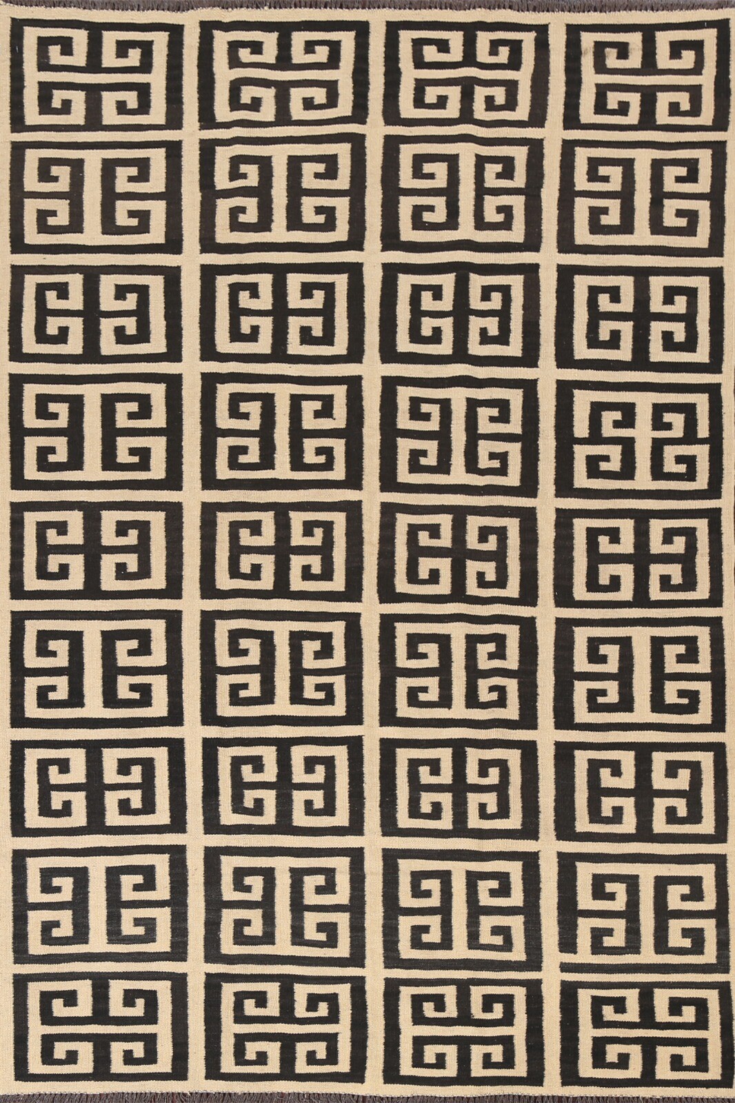 Reversible BEIGE/ BLACK Kilim Oriental Geometric Area Rug Hand-woven 6x8 Carpet gallery