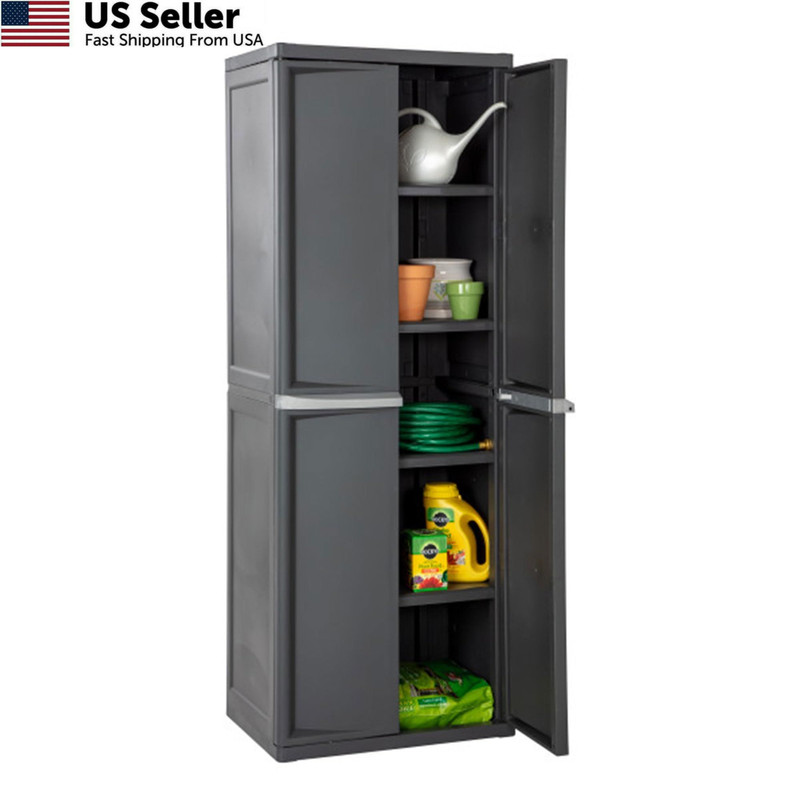 Sterilite 4 Shelf Cabinet, Lockable Utility Storage w/ One Size, Flat Gray gallery
