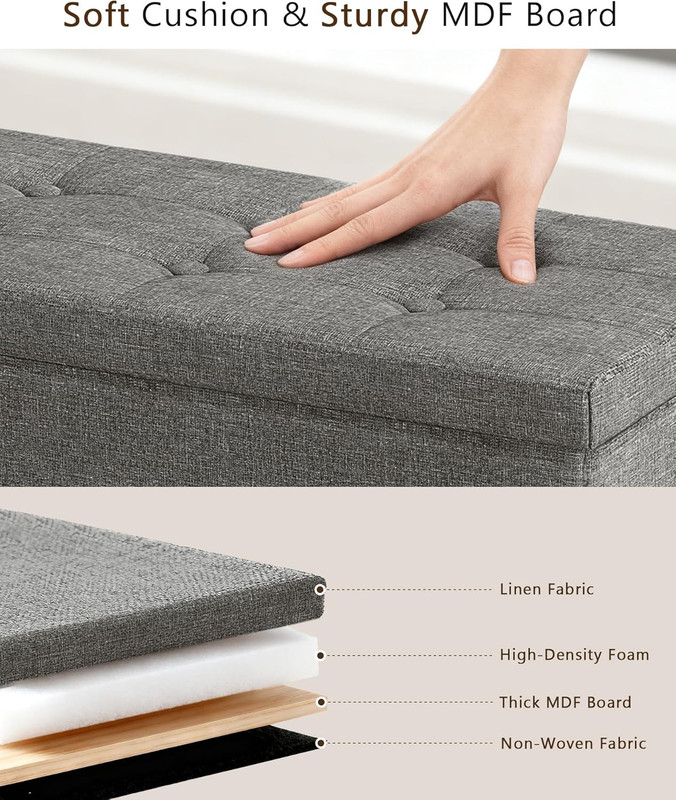 43.3 Inches Folding Storage Ottoman Bench Storage Chest Footrest for Bedroom, En gallery