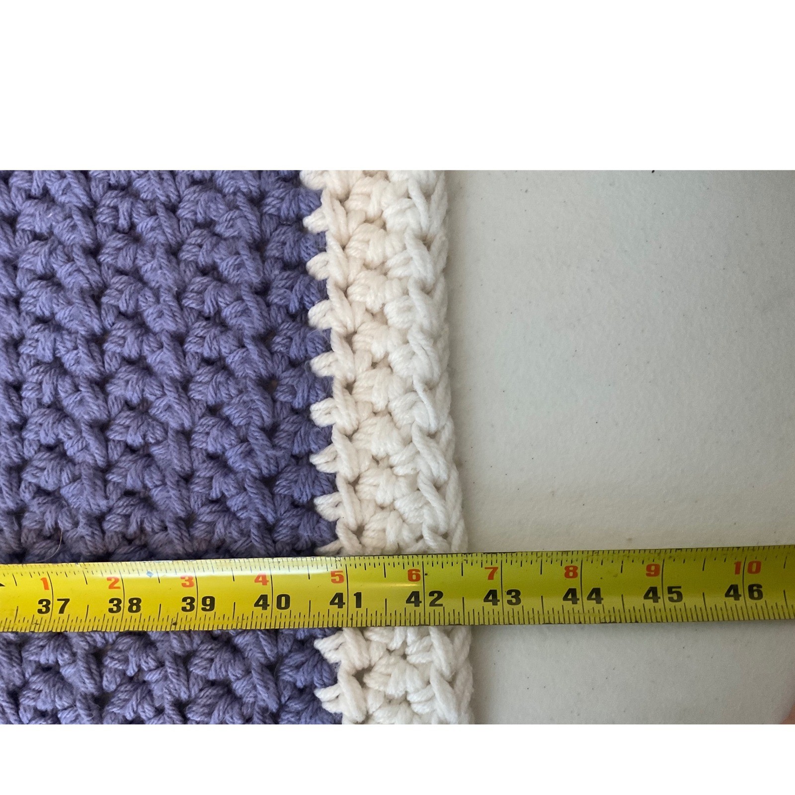 Handmade Crochet Throw Blanket Periwinkle Blue Cream Scalloped Edge 42x48 gallery